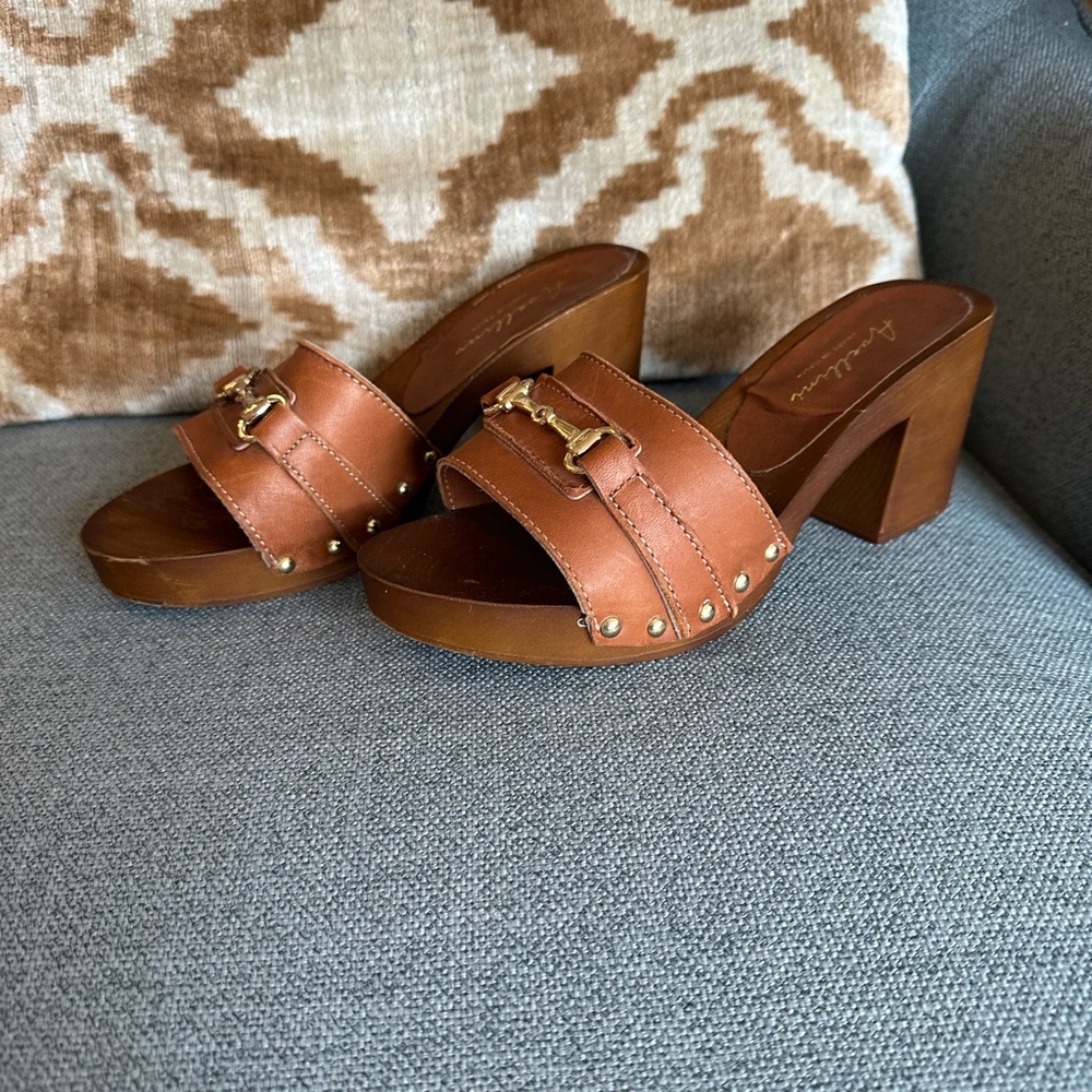Avellini leather clogs, gold equestrian bit across top, size 8
